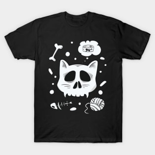 Skull Cat Funny Kitty Cat Food Cat Toys T-Shirt